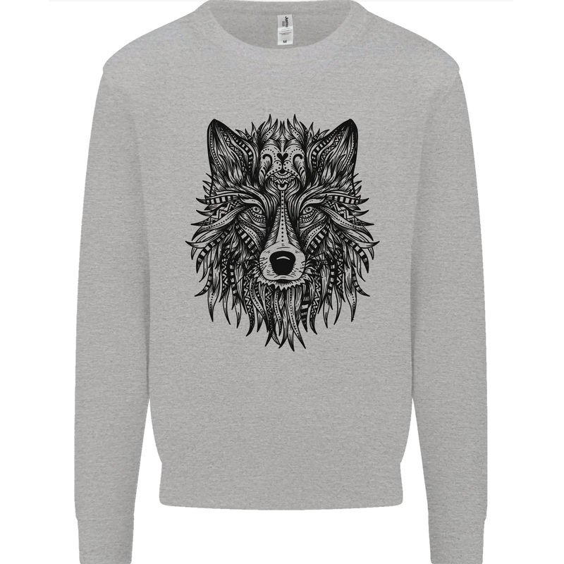 Mandala Tribal Wolf Tattoo Mens Sweatshirt Jumper Sports Grey