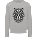 Mandala Tribal Wolf Tattoo Mens Sweatshirt Jumper Sports Grey