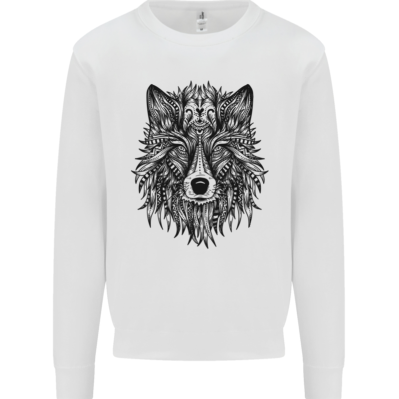 Mandala Tribal Wolf Tattoo Mens Sweatshirt Jumper White