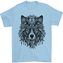 Mandala Tribal Wolf Tattoo Mens T-Shirt 100% Cotton Light Blue