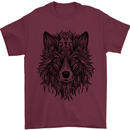 Mandala Tribal Wolf Tattoo Mens T-Shirt 100% Cotton Maroon