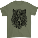 Mandala Tribal Wolf Tattoo Mens T-Shirt 100% Cotton Military Green