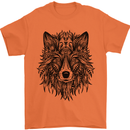 Mandala Tribal Wolf Tattoo Mens T-Shirt 100% Cotton Orange
