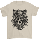 Mandala Tribal Wolf Tattoo Mens T-Shirt 100% Cotton Sand
