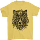 Mandala Tribal Wolf Tattoo Mens T-Shirt 100% Cotton Yellow