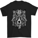 Mandala Tribal Wolf Tattoo Mens T-Shirt Cotton Gildan Black