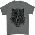 Mandala Tribal Wolf Tattoo Mens T-Shirt Cotton Gildan Charcoal