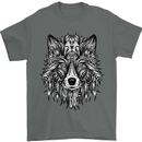 Mandala Tribal Wolf Tattoo Mens T-Shirt Cotton Gildan Charcoal