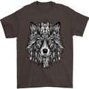 Mandala Tribal Wolf Tattoo Mens T-Shirt Cotton Gildan Dark Chocolate