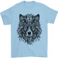 Mandala Tribal Wolf Tattoo Mens T-Shirt Cotton Gildan Light Blue