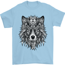 Mandala Tribal Wolf Tattoo Mens T-Shirt Cotton Gildan Light Blue
