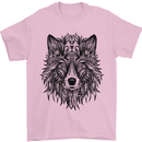 Mandala Tribal Wolf Tattoo Mens T-Shirt Cotton Gildan Light Pink