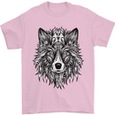 Mandala Tribal Wolf Tattoo Mens T-Shirt Cotton Gildan Light Pink