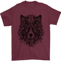 Mandala Tribal Wolf Tattoo Mens T-Shirt Cotton Gildan Maroon