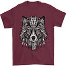 Mandala Tribal Wolf Tattoo Mens T-Shirt Cotton Gildan Maroon