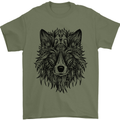 Mandala Tribal Wolf Tattoo Mens T-Shirt Cotton Gildan Military Green