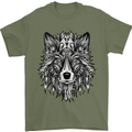Mandala Tribal Wolf Tattoo Mens T-Shirt Cotton Gildan Military Green