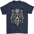 Mandala Tribal Wolf Tattoo Mens T-Shirt Cotton Gildan Navy Blue