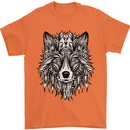 Mandala Tribal Wolf Tattoo Mens T-Shirt Cotton Gildan Orange