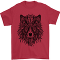 Mandala Tribal Wolf Tattoo Mens T-Shirt Cotton Gildan Red