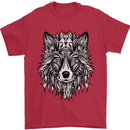 Mandala Tribal Wolf Tattoo Mens T-Shirt Cotton Gildan Red