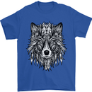 Mandala Tribal Wolf Tattoo Mens T-Shirt Cotton Gildan Royal Blue