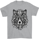 Mandala Tribal Wolf Tattoo Mens T-Shirt Cotton Gildan Sports Grey