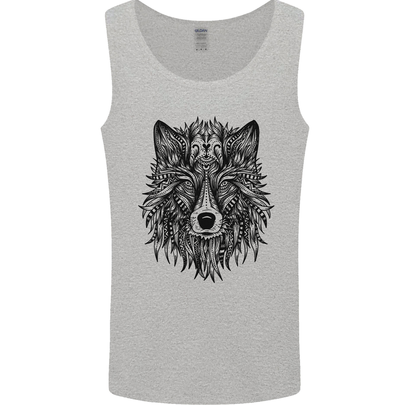 Mandala Tribal Wolf Tattoo Mens Vest Tank Top Sports Grey