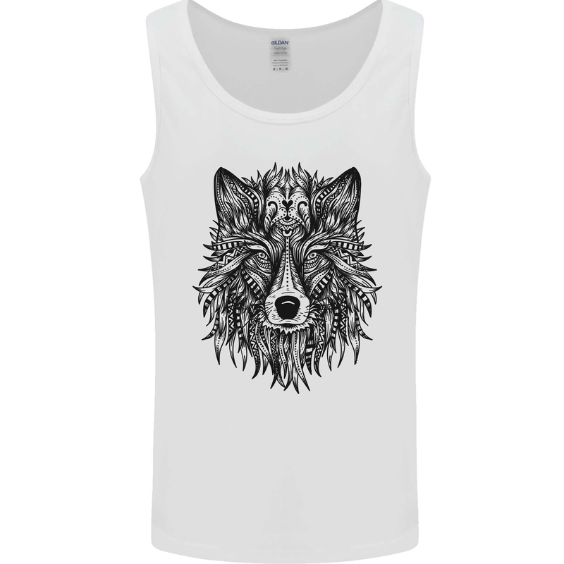 Mandala Tribal Wolf Tattoo Mens Vest Tank Top White