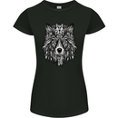 Mandala Tribal Wolf Tattoo Womens Petite Cut T-Shirt Black