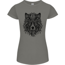 Mandala Tribal Wolf Tattoo Womens Petite Cut T-Shirt Charcoal