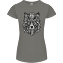 Mandala Tribal Wolf Tattoo Womens Petite Cut T-Shirt Charcoal
