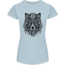 Mandala Tribal Wolf Tattoo Womens Petite Cut T-Shirt Light Blue