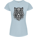 Mandala Tribal Wolf Tattoo Womens Petite Cut T-Shirt Light Blue