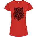 Mandala Tribal Wolf Tattoo Womens Petite Cut T-Shirt Red