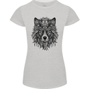 Mandala Tribal Wolf Tattoo Womens Petite Cut T-Shirt Sports Grey