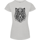 Mandala Tribal Wolf Tattoo Womens Petite Cut T-Shirt Sports Grey