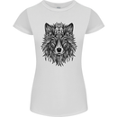 Mandala Tribal Wolf Tattoo Womens Petite Cut T-Shirt White