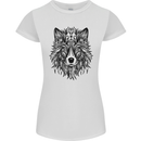 Mandala Tribal Wolf Tattoo Womens Petite Cut T-Shirt White