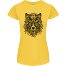 Mandala Tribal Wolf Tattoo Womens Petite Cut T-Shirt Yellow