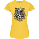Mandala Tribal Wolf Tattoo Womens Petite Cut T-Shirt Yellow