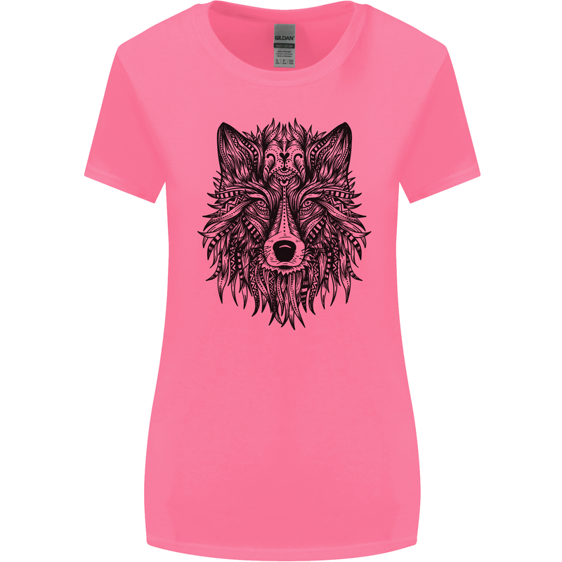 Mandala Tribal Wolf Tattoo Womens Wider Cut T-Shirt Azalea