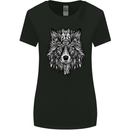 Mandala Tribal Wolf Tattoo Womens Wider Cut T-Shirt Black