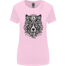 Mandala Tribal Wolf Tattoo Womens Wider Cut T-Shirt Light Pink