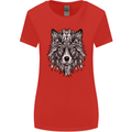Mandala Tribal Wolf Tattoo Womens Wider Cut T-Shirt Red