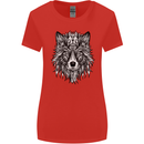 Mandala Tribal Wolf Tattoo Womens Wider Cut T-Shirt Red