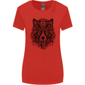 Mandala Tribal Wolf Tattoo Womens Wider Cut T-Shirt Red