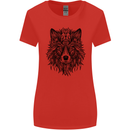 Mandala Tribal Wolf Tattoo Womens Wider Cut T-Shirt Red