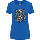 Mandala Tribal Wolf Tattoo Womens Wider Cut T-Shirt Royal Blue