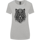 Mandala Tribal Wolf Tattoo Womens Wider Cut T-Shirt Sports Grey